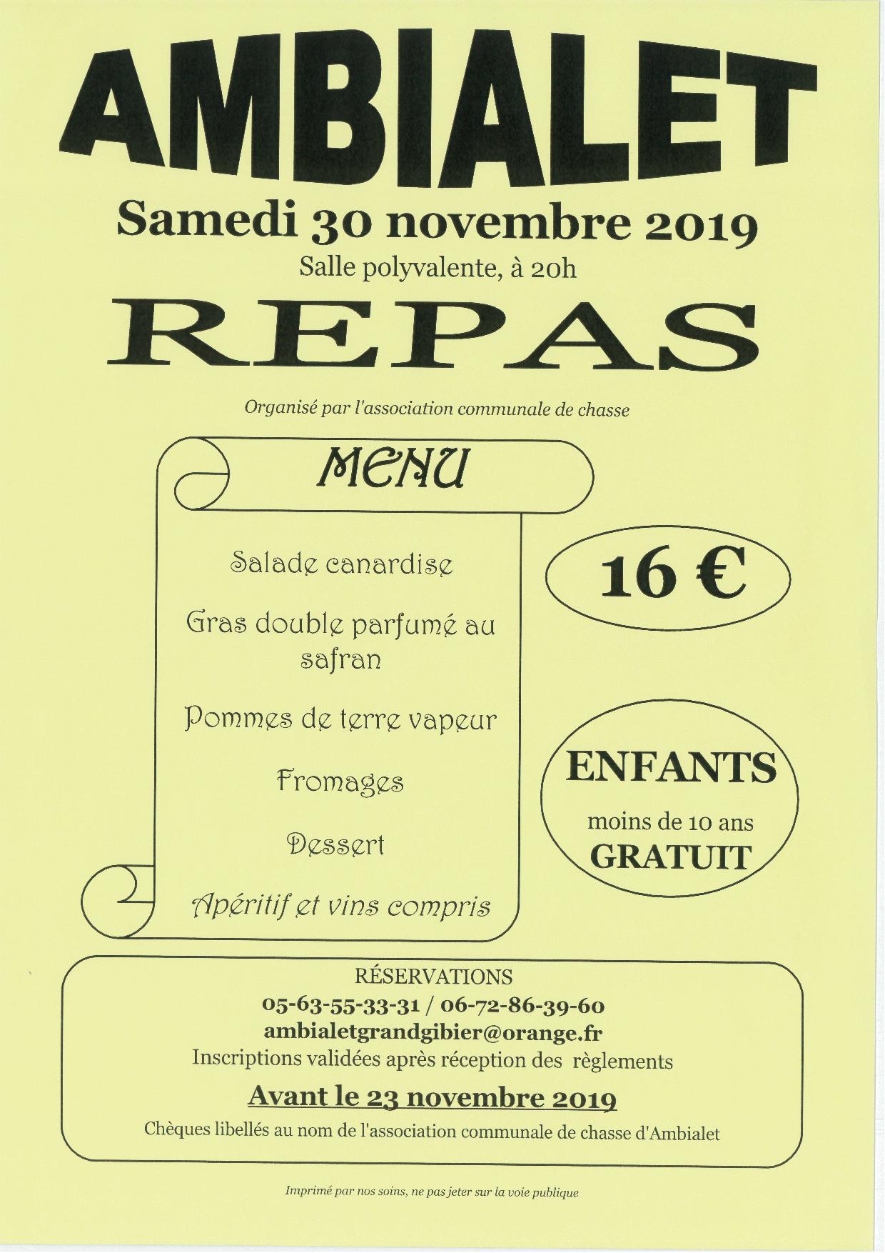 Repas de la chasse du 30 novembre 2019