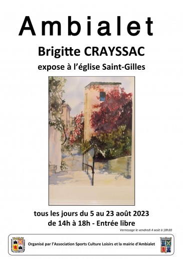 AMBIALET : Exposition Peinture Brigitte CRAYSSAC du 5 au 23 août 2023